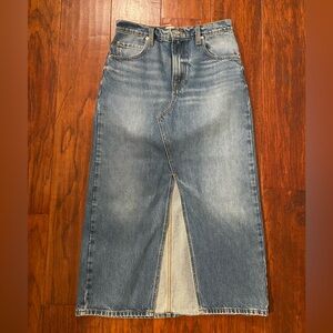 Frame Blue Denim Midi Skirt